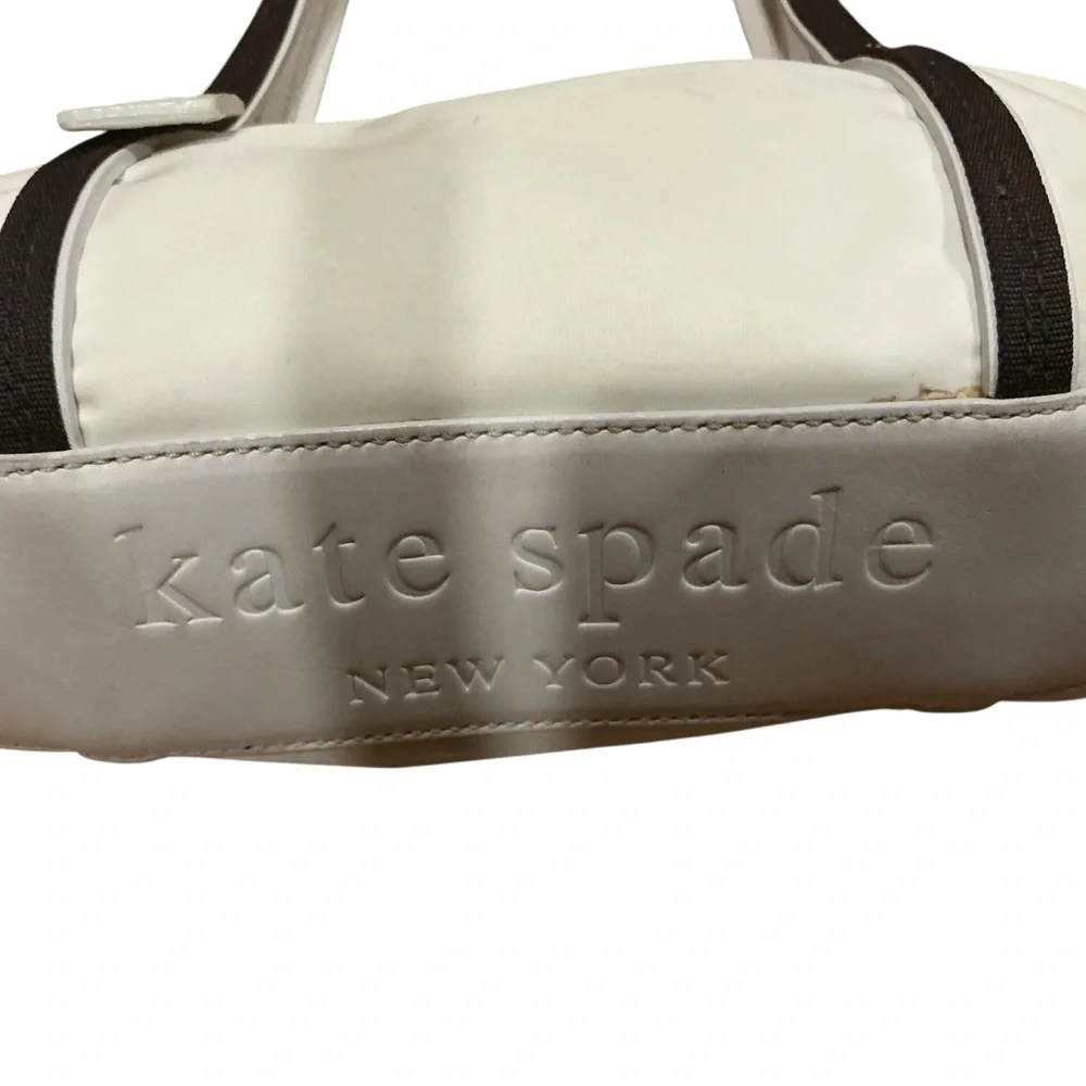 Kate Spade New York white and brown trim small nylon Tote handbag